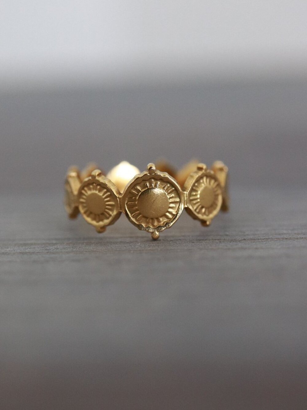 Bead Coin Style Wide Cuff Ring 18k Gold Plated Stainless Steel